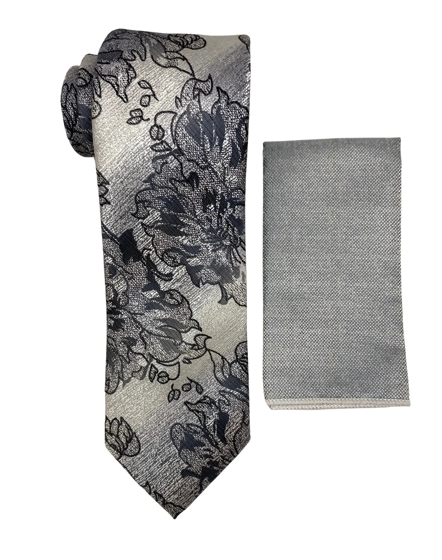 Stacy Adams Floral Tie and Handkerchief - Black/Gray