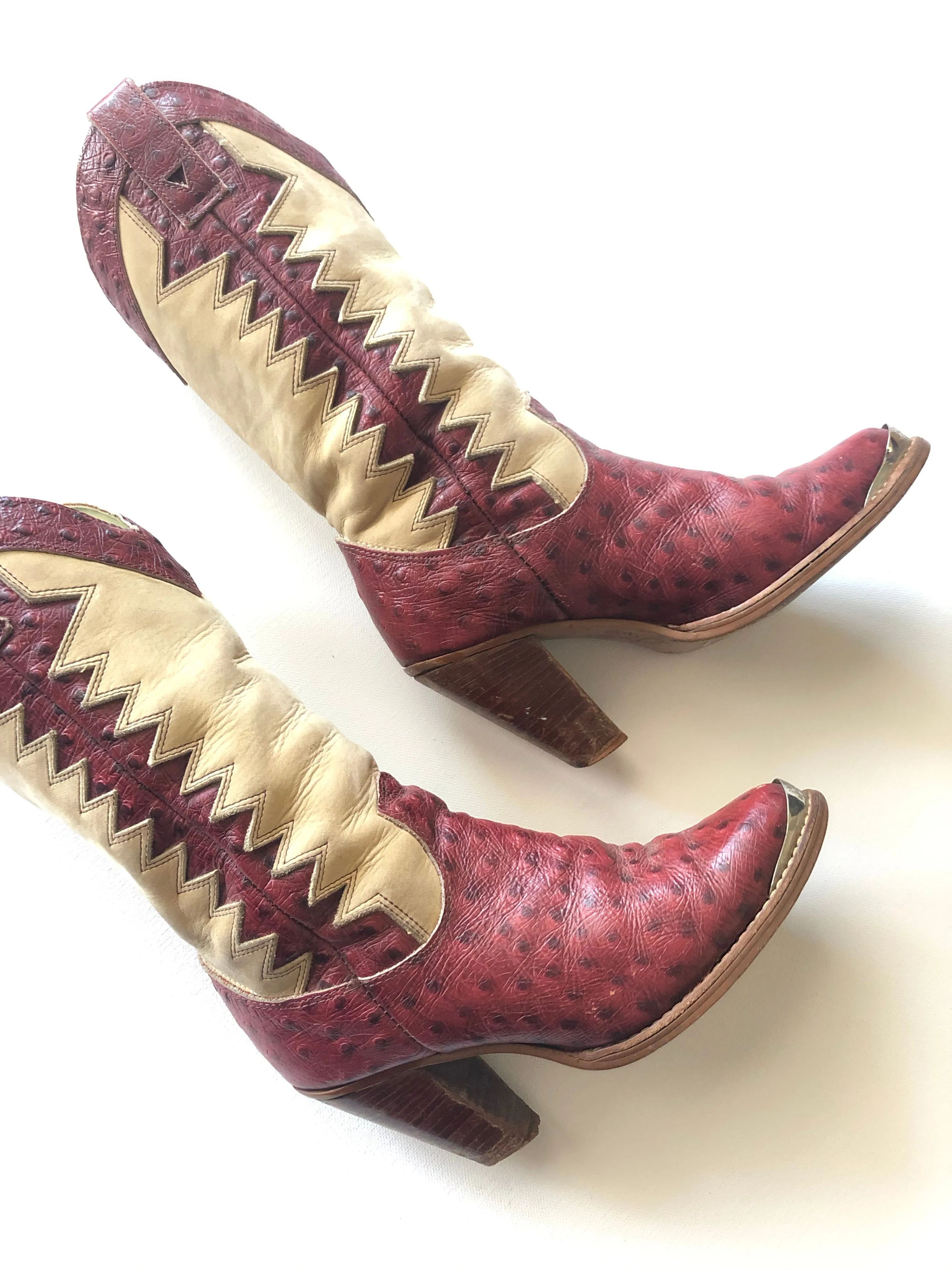 VINTAGE: Western Boots - Red & Tan