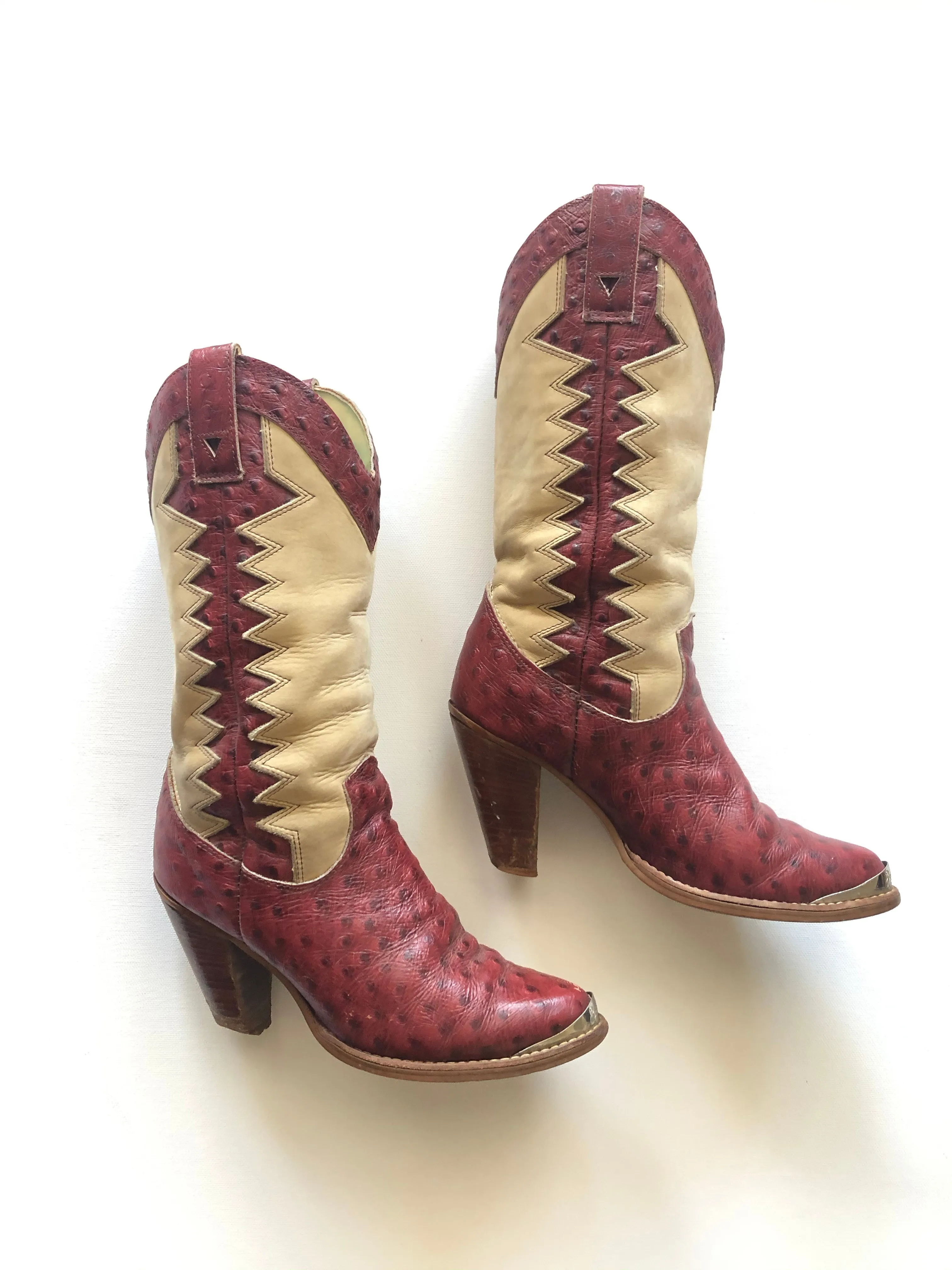 VINTAGE: Western Boots - Red & Tan