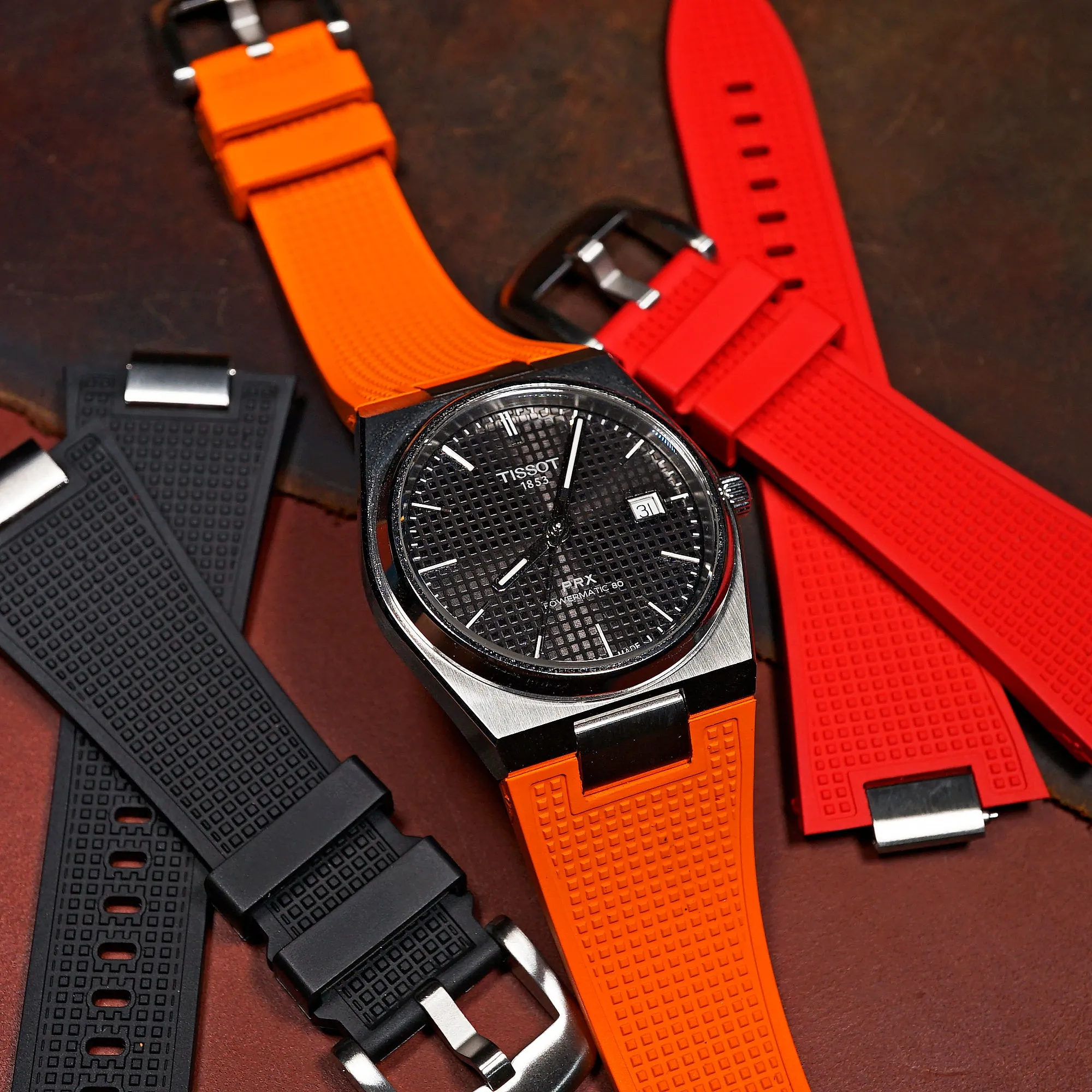 Waffle FKM Rubber Strap in Orange for Tissot PRX