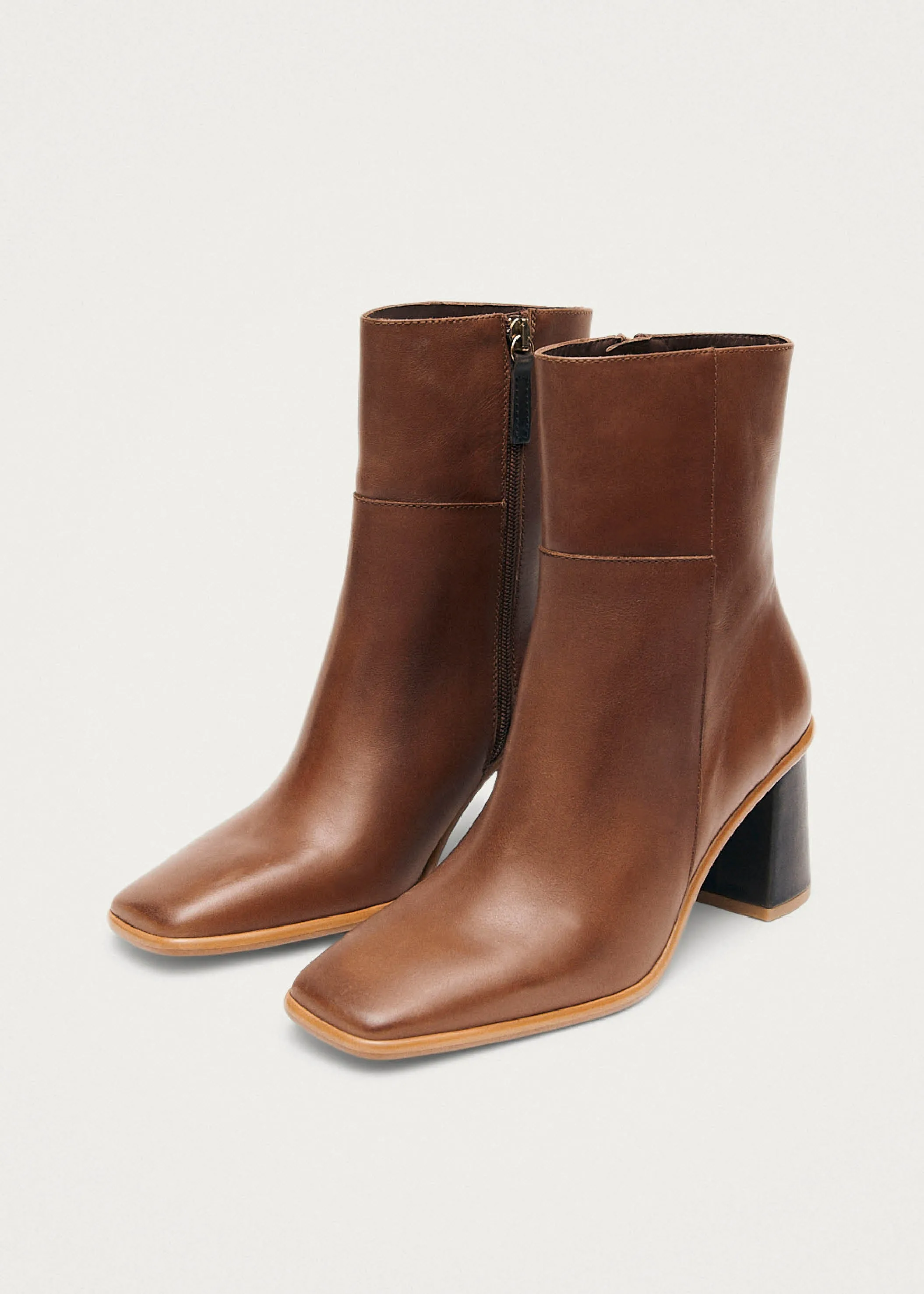 West Camel Leather Ankle Boots